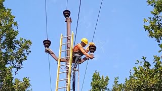 How to change 33 kv pin insulator🙏  33 kv Old pin insulator changing  sweet dj vibrator👏 [upl. by Yelreveb]