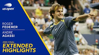 Roger Federer vs Andre Agassi Extended Highlights  2005 US Open Final [upl. by Ednyl]