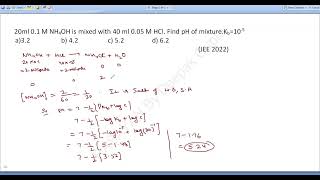 20ml 01M NH4OH is mixed with 40ml 005M HClfind pH [upl. by Studley]