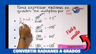 ¿Cómo pasar de radianes a grados de forma fácil y sencilla 👉😱EJEMPLOS Y EJERCICIOS 😱👈 [upl. by Bruce]