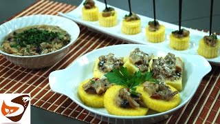 Polenta fritta croccante con funghi porcini  antipasti sfiziosi fried polenta with mushrooms [upl. by Ydasahc497]