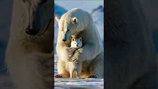 A confused fluffy fox cub believes a polar bear is his mum [upl. by Eirrem]