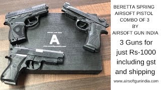 RS 1000 ONLY BERETTA SPRING AIRSOFT PISTOL COMBO OF 3 BY AIRSOFT GUN INDIA [upl. by Adlemi]