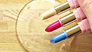 Slime Coloring with Makeup Mixing Red Yellow  Blue Lipsticks into Clear Slime Satisfying ASMR [upl. by Crescint]