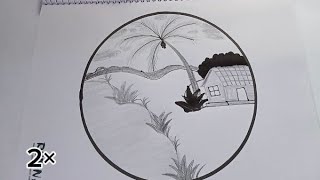 Sundor Village Scenery Drawing  Very Easy Drawing for Beginners [upl. by Averell]