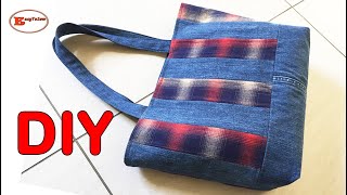 MAKING TOTE BAG FROM OLD CLOTHES  TRANSFORM OLD CLOTHES INTO SOMETHING NEW [upl. by Navek]