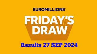 Euromillions draw live results 27 September 2024  euromillions live tonight [upl. by Akieluz]