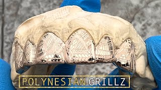 10K Gold Polynesian Custom Grillz Laser Engraved Teeth Grills [upl. by Fred]