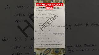 Important questions of Fazan’s rule chemicalbonding ytshorts motivation studytips [upl. by Iturhs319]