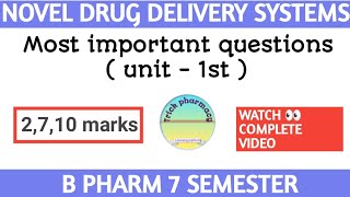 Novel drug delivery systems unit 1 important questions [upl. by Lannie600]