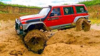 RC CARS Stuck in MUD – Rescue WINCH  Nissan Patrol Gmade 4x4 and RC TRUCK ZIL 131 Axial 6x6 [upl. by Adnuhsor]