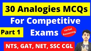 Analogies MCQs  Verbal Reasoning Analogies Tricks For NTS and All Competitive Exams Part 1 [upl. by Aitselec]