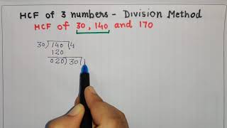 HCF of 3 numbers by Division Method [upl. by Eerolam]