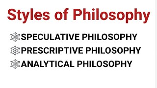 STYLES OF PHILOSOPHY SPECULATIVE PHILOSOPHY Prescriptive PHILOSOPHY ANALYTICAL PHILOSOPHY [upl. by Janine]