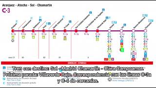 Megafonía de la línea C3 de Cercanías Madrid Aranjuez  Chamartín Clara Campoamor [upl. by Purpura979]