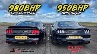 TWIN TURBO vs SUPERCHARGED 980BHP vs 950BHP FORD MUSTANG GT [upl. by Gnil]