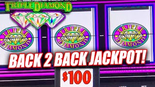 WOW BACK 2 BACK JACKPOTS ON HIGH LIMIT TRIPLE DOUBLE DIAMOND SLOT MACHINE ➜ CASINO SLOTS [upl. by Eilyab]