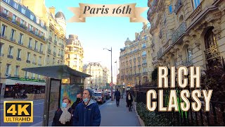 4K Paris 16th richest neighborhood arrondissement walk tour Arc de Triomphe Trocadero Tour Eiffel [upl. by Ymmac]