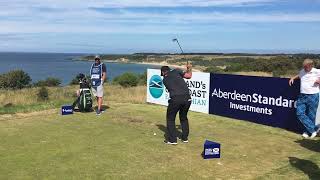 Patrick Reed golf swing Kenny Dalglish 9th tee No 1 course Gullane Scottish Open 2018 [upl. by Renzo664]