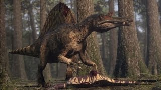 Spinosaurus vs Carcharodontosaurus  The balance of power  Planet Dinosaur  BBC [upl. by Nohsad13]