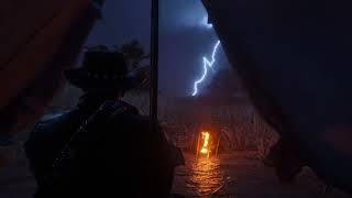 Camping in the Middle of a Thunderstorm and the sound of a campfire  RDR2 ASMR SLEEP R [upl. by Yecaw]