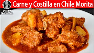 Carne y Costillas de Puerco en Chile Morita  VickyRecetaFacil [upl. by Cown]