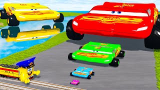 Big amp Small Wide Lightning McQueen Monster Truck VS SPONGEBOB The Trains  BeamNG Drive [upl. by Adnohsek]