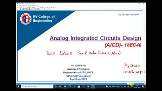 Lecture 8 Analog Filters Sallen Key FIlters  Unit 5 Analog Filters [upl. by Wernsman]