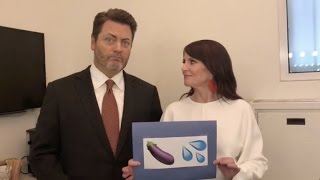 Nick Offerman and Megan Mullally Translate Suggestive Emojis [upl. by Dnalor]