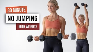 30 MIN NO JUMPING ALL STANDING HIIT With Weights  No Repeat Low Impact Home Workout [upl. by Letti]