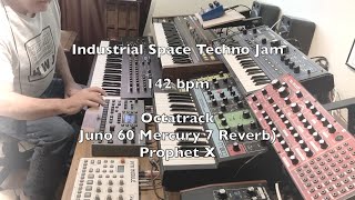 Industrial Space Techno Jam played live 142 bpm Juno 60 Mercury 7 reverb Octatrack Prophet x [upl. by Ylelhsa]