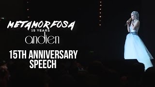 Andien  15th Anniversary Speech  Andien Metamorfosa [upl. by Nwahs659]