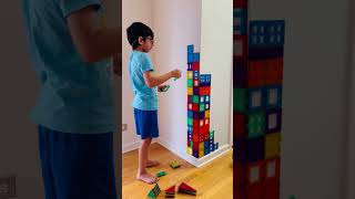 Magnetic tiles build ideas  Magnetic tiles tower on wall magnetictiles [upl. by Narhem]