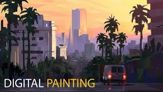 City Sunset Digital Painting Process [upl. by Halfon609]