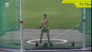 Australia at Bydgoszcz2016 Ned Weatherly hammer throw PB of 7375m final [upl. by Airrotal]