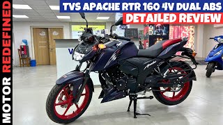 Finally 2024 TVS Apache RTR 160 4V Dual Channel ABS Review  On Road Price Mileage amp Changes [upl. by Cirdor]