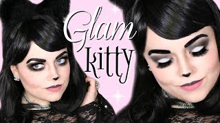 GLAMOROUS BLACK CAT MAKEUP Cute Halloween Makeup Tutorial  Cait B [upl. by Marozas]