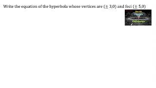 Write the equation of the hyperbola whose vertices ± 30 foci ±50VSAQ11RD SharmaTermConics [upl. by Appilihp551]