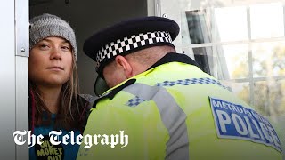 Greta Thunberg arrested as she blocks oil bosses outside London hotel [upl. by Sherrie442]