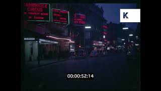 1960s London Shaftesbury Avenue at Night Theatres 35mm [upl. by Ahsemrak397]