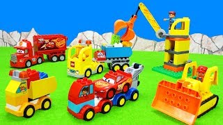 Excavator Fire amp Dump Trucks Crane amp Cars  Construction Toy Vehicle for Kids Lego Duplo Unboxing [upl. by Htur]