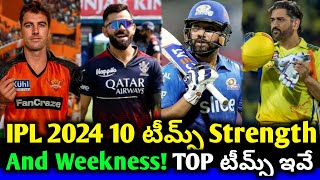 IPL 2024 All 10 Teams Strength and Weekness  IPL 10 Teams Best Teams with Ranking  Cricnewstelugu [upl. by Reinold621]