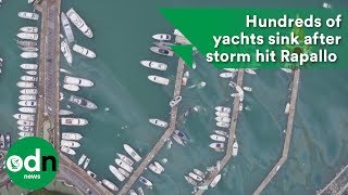 Incredible drone footage shows hundreds of yachts sunk after storm hit Rapallo marina [upl. by Yenor]