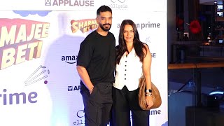 Neha Dhupia With Husband Angad Bedi Arrives At Sharma Ji Ki Beti Screening [upl. by Aihsenad]