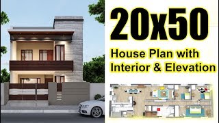 20x50 House plan with Interior amp Elevation [upl. by Almund]