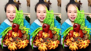 Yummy Spicy Food Mukbang 😋 Eating Braised Pork Bones With Spicy Seafood And Green Vegetables asmr [upl. by Alda823]