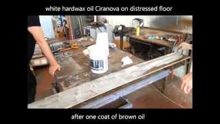 Finishing white oiled distressed floor worm hole effect with brushing machine [upl. by Lister]