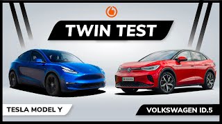 Twin Test  Tesla Model Y Vs Volkswagen ID5  Which Electric CoupeSUV Is The King 👑 [upl. by Inavoj]