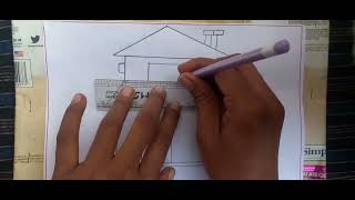 House drawing How to draw house  Village house house drawing easy step by step [upl. by Orlov]