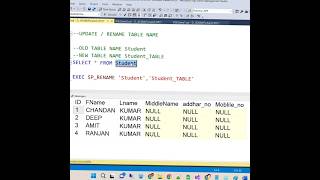 UPDATE RENAME TABLE IN SQL SERVER sqlserver sql coding [upl. by Anirrehs560]